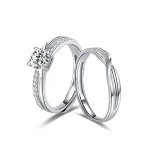 Wedding Couple lover 925 Ring Set Platinum Plated S925 Sterling Silver Mobius Zircon Finger Rings For Mens Women