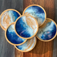 Posavasos Ecológico de Madera Pulida con Base Lisa, Estilo Europeo, Impresión UV 3D de Olas Marinas, Resistente al Agua