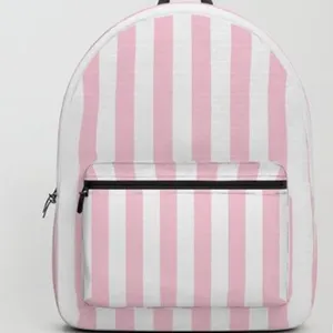 Mochila para viagens mochila infantil personalizada de nylon rosa com estampa de doces e listras