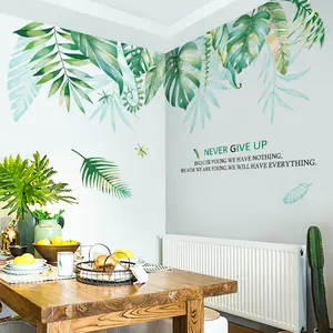 Stiker Dinding Daun Hijau untuk Rumah Ruang Tamu Dekoratif Stiker Dinding Vinil Tanaman Tropis DIY Mural Pintu Anak Kertas Dinding