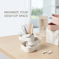 WONFUN Porte-stylos triangulaire en plastique à trois niveaux pour bureau, tour de rangement rotative pour cosmétiques, accès facile à 360 degrés aux outils de beauté