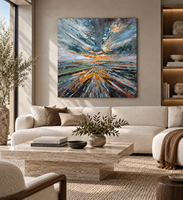 Superbe peinture à l'huile impasto coucher de soleil sur l'océan, peinte à la main, texture 3D, tableau mural sur toile pour art mural personnalisé