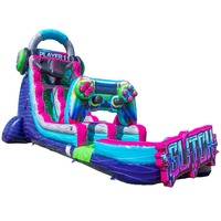Château gonflable Glitch Gamer avec toboggan aquatique, thème manette de jeu, combo gonflable avec toboggan