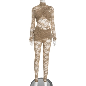 จั๊มสูทขายาวทรงสลิมฟิตแบบใหม่ 5 แบบ ตัดต่อผ้า แต่งลูกไม้ แขนยาว - Product Image 4