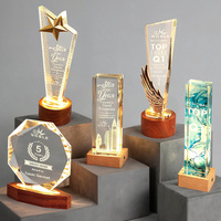 Trophée en cristal créatif haut de gamme avec base en bois, prix personnalisé pour cadeaux d'affaires