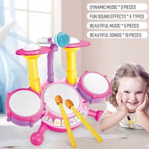 Multi-Functional Toddler Kids Jazz Plastic Musical Instrument Electronic Organ <b>Drum</b> Set Music Toy With Microphone Light - Product Image 2
