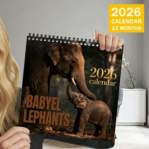 <span class=keywords><strong>Calendrier</strong></span> mural personnalisé 2027 2026 Éléphant, 12 mois, spirale, suspendu, avec section notes, décoration intérieure, cadeau de fêtes - Product Image 1