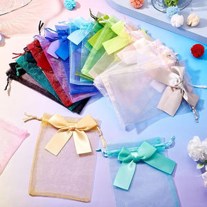 Petits sacs en <span class=keywords><strong>organza</strong></span> transparent avec nœud 11x16cm, sacs en maille romantiques pour bijoux, emballage de boucles d'oreilles, sachets pour mariage, fête de Noël - Product Image 1