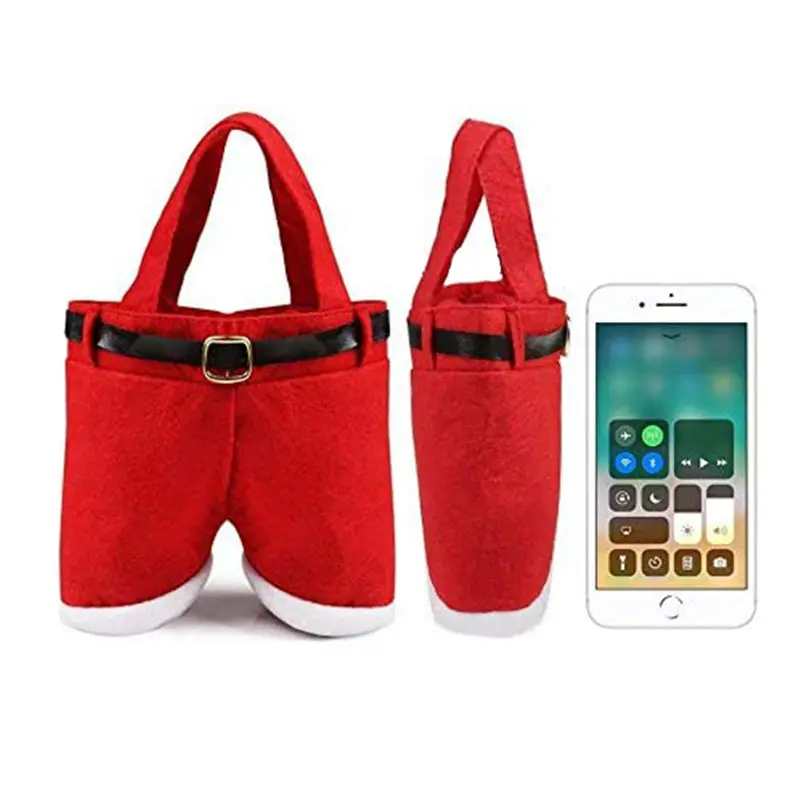 Custom Logo Stand Up Red Felt Christmas Santa Pants Gift Tote Bag