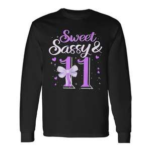 T-shirt à manches longues Sweet Sassy pour 11e anniversaire, design avec nœud violet, pour filles de 11 ans - Product Image 1