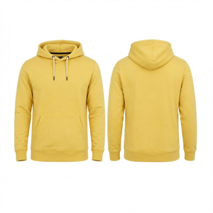 <b>Men's</b> <b>Yellow</b> Hooded Sweatshirt Regular Fit Solid Color Casual French Terry <b>Hoodie</b> with Pocket Autumn Wear - Product Image 1