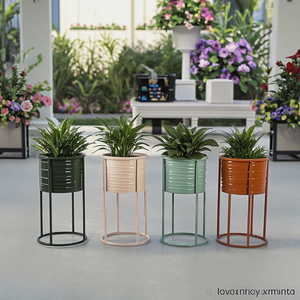 Prix du fabricant Pots de fleurs colorés au sol Jardinière en métal avec support Jardinières d'extérieur rondes modernes pour la décoration de jardin - Product Image 3