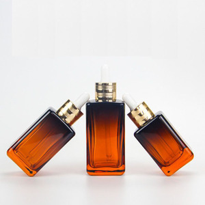 Botella de vidrio con cuentagotas, botella de vidrio con gradiente cuadrado ámbar de 50ml, 70ml, 100ml, con gotero blanco - Product Image 2