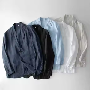 เสื้อแจ็กเก็ตกระดุมแถวเดียวผ้าลินินของผู้ชายเสื้อสูทแบบบางระบายอากาศได้มีกระเป๋าปิด3กระเป๋าสวมใส่สบายราคาดีที่สุด - Product Image 3