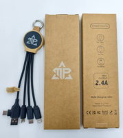 Cable de Carga Rápida Ecológico 3 en 1 de Bambú con Luz, 18.5cm 18W para iPhone, Android, USB-C y Micro USB