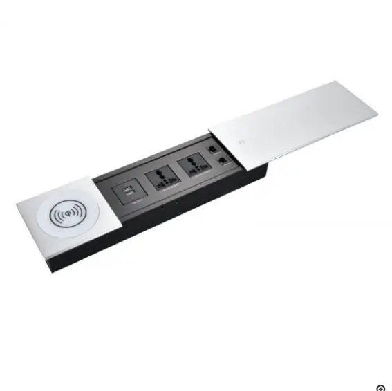 Nuovo tipo di scrivania montata su Flip Cover presa scorrevole per alimentazione e dati con doppio caricatore USB/presa da tavolo per mobili da ufficio