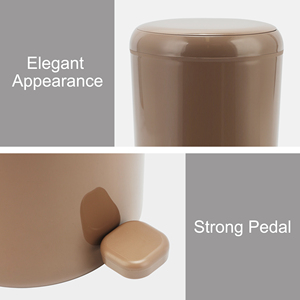 Poubelle à pédale en <span class=keywords><strong>plastique</strong></span> marron OEM, mini poubelle avec couvercle à fermeture douce, poubelle ronde pour salle de bain, cuisine et bureau - Product Image 2