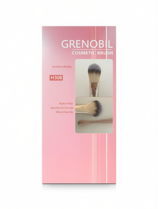 Pennello cosmetico Grenobil H308 con setole in nylon, ghiera in alluminio e manico in legno, strumento per il trucco - Product Image 1
