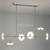 Lustre Linéaire Moderne Noir et Or à 6 Lumières, Suspension en Verre Dépoli, LED, Hauteur Réglable, Garantie 5 Ans, Minimaliste, Long