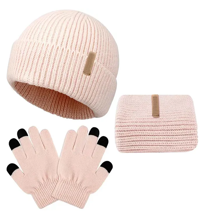 Groothandel Warme Slouchy Beanie Hoeden Kinderen Winter 3 Stuks Gebreide Muts Sjaal & Handschoen Sets