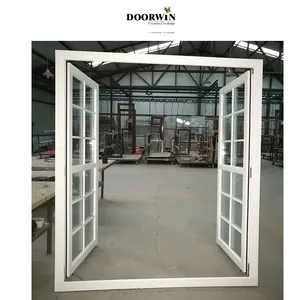 Doorwin White Aluminium Double Swing French Door And Grille Design Wooden Frames Casement Window