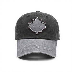 2026 Trending <b>Vintage</b> Washed Cotton Baseball <b>Cap</b> With Maple Leaf Embroidery Patch Color Block Dad Hat Wholesale Low MOQ - Product Image 1
