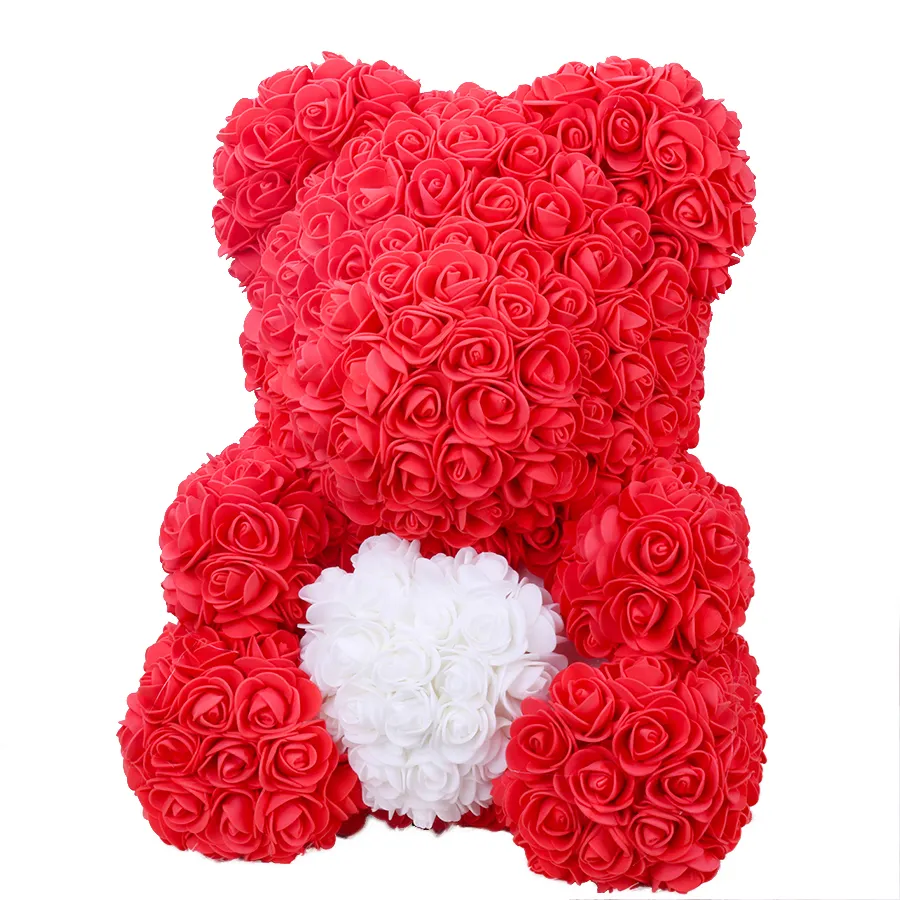 Hot selling best gift 40cm rose bear wedding party teddy rose flower gift box bear decoration valentine's day girlfriend