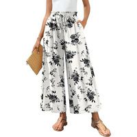 Pantalon large décontracté pour femme, taille élastique à cordon, imprimé numérique, style vintage, pour l'été, la plage et les vacances, respirant, OEM ODM