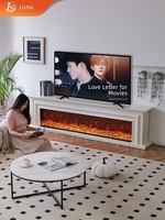 Meuble TV Cheminée Style Français 18/22/24 mètres en Bois Massif avec Flammes Simulées et Chauffage Électrique pour Salon