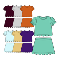 Ensemble de yoga pour filles en gros, personnalisé, en tissu à séchage rapide, avec jupe à manches courtes festonnées, pour les marchés US, UK, AU, CA, expédition rapide, OEM