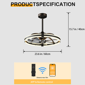 23.6in Minimalist <b>Ceiling</b> Fan <b>Light</b>, 3000K-6500K <b>Dimmable</b> <b>LED</b> Fandelier, Reversible Silent Copper Motor for Living Room Bedroom - Product Image 5