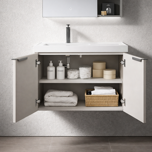 Mobile Bagno Sospeso con Doppio Lavabo e <span class=keywords><strong>Specchio</strong></span>, Soluzione di Stoccaggio per Bagno con Garanzia di 3 Anni - Product Image 3