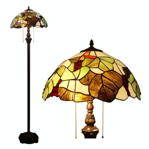 LongHuiJing 16 Inch Tiffany Floor Lamp with Double Pull Chain Tiffany Style Shade Grapes Home Table Lamp Stained Glass Lamp - Product Image 1