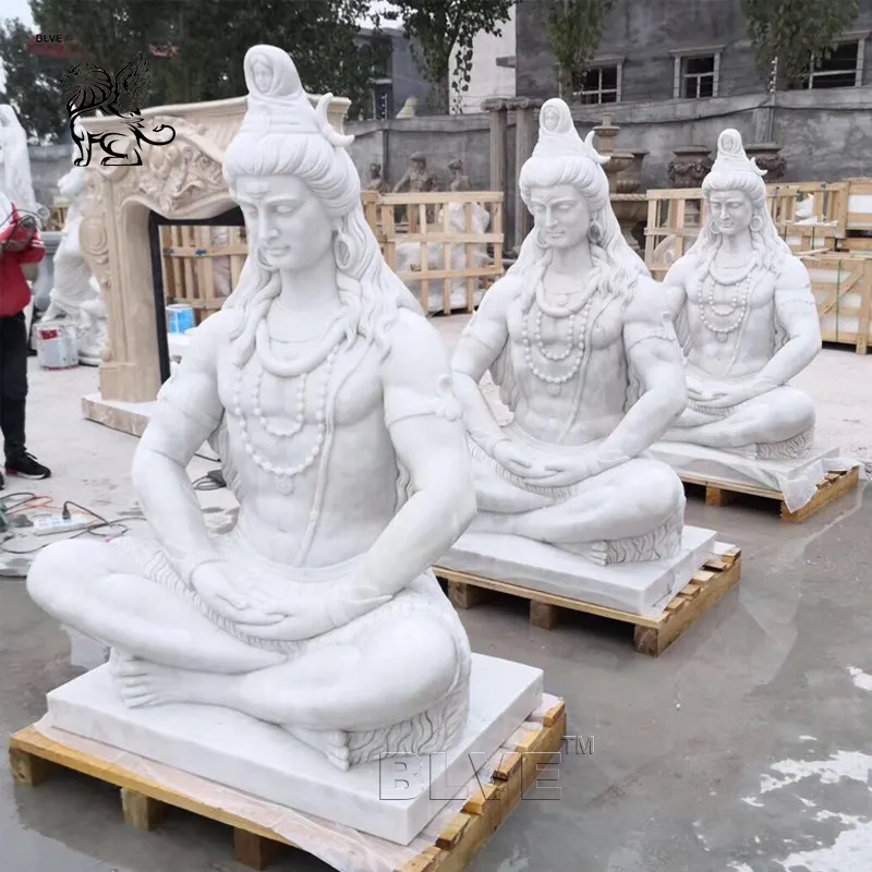 等身大のヒンドゥー教の神風水瞑想仏彫刻インド庭園有名な白い大理石の主シヴァ仏像