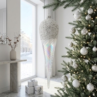 Ornement de Noël suspendu en forme de goutte de glace blanche givrée, pendentif en verre torsadé scintillant arc-en-ciel pour la décoration des fêtes d'hiver nordiques