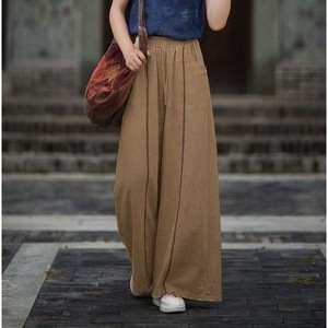 Cotton Linen Wide Leg Pants Women Loose Casual Long Drawstring Purple Khaki Pink Artistic Literary Style JK-576 - Product Image 3