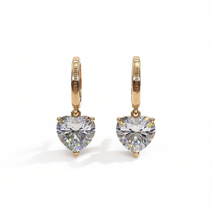 Orecchini pendenti Mihelene a forma di cuore con cristalli, placcati oro 18K, con montatura a griffe, gioielli classici da donna per tutti i giorni - Product Image 1