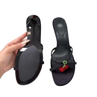 QuiteS 2025 Nouvelle Mode Talons Hauts Perles Pendentif Cerise Noirs Talons Aiguilles Ouverts à l'Arrière Chaussures pour Femmes