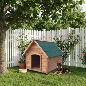 Nichoir pour chien en bois de <span class=keywords><strong>sapin</strong></span> de qualité supérieure avec toit en asphalte, villa pour animaux de compagnie résistante aux intempéries avec patio, abri extérieur pour chien pour toutes les saisons - Product Image 1
