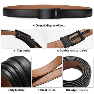 Custom Logo Adjustable Belt Fashion Luxury Business Men Alloy Automatic Buckle Belt Black Genuine Leather Belts