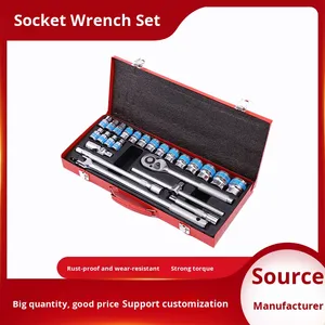 24-Piece Iron Box Socket Ratchet Wrench <b>Tool</b> <b>Set</b> <b>Hand</b>-Power Source 1-Year for Car Repair Agricultural Hardware Combination - Product Image 2