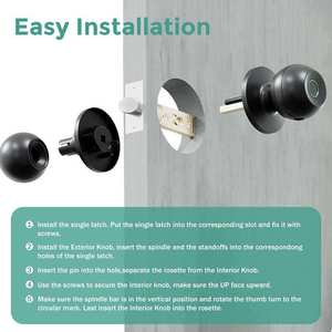 Aluminum Smart <b>Knob</b> Lock Home Indoor Bedroom Hotel Fingerprint High Security Handle FK-51 FK-51 - Product Image 4