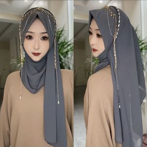 Hijab/Tudung en mousseline de soie fait main de haute qualité, à franges, pour les quatre saisons, avec bord souple, pour musulmanes, vente en gros OEM/ODM - Product Image 3