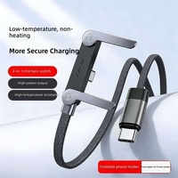 Câble de charge rapide USB-C vers USB-C 240W 5A avec tressage en nylon, alliage de zinc et support de téléphone pliable