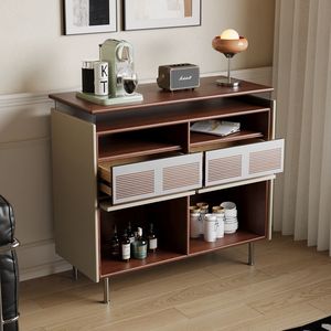 French Style <b>Sideboard</b> Solid Wood Living Room Cabinet 4 Compartments <b>Storage</b> Furniture - Product Image 2