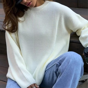 Herbst Winter Damen Strickpullover Fischermans-Rippstrick Rundhals Drop-Shoulder Weite Ärmel Grober Gemütlicher Weicher Strickpullover - Product Image 2