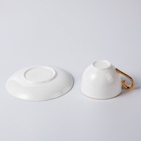 Ensemble de tasse à café thé et soucoupe verte de luxe Royal Classic White Fine Bone China Gold avec poignée en bordure dorée