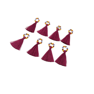 Mini abalorios de borla de seda con cuentas para pendientes - Product Image 1