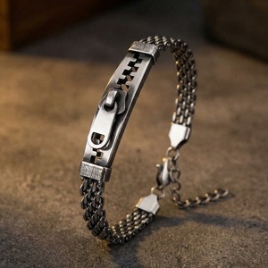Vintage Niche <strong>Zipper</strong> Design Curved Plate Stainless Steel Mesh Chain <strong>Bracelet</strong> with Extension Chain Mens <strong>Bracelet</strong> Jewelry - Product Image 1