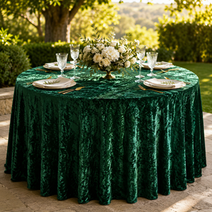 Wholesale Emerald <b>Green</b> Crushed Velvet Round <b>Tablecloth</b> for Garden Wedding Banquet Event Rental - Product Image 1